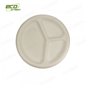 Hot New Products Ecofriendly Biodegradable Disposable Plate  –  10 inch 3-compartment biodegradale plate – Ecogreen